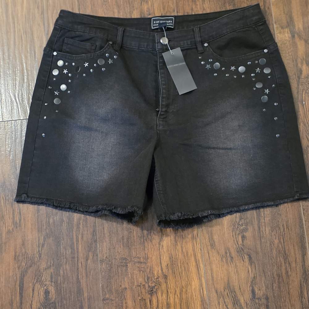G by Giuliana Dark Jean Shorts with Stud Details
